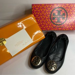 Tory Burch Black leather Reva flats 7.5